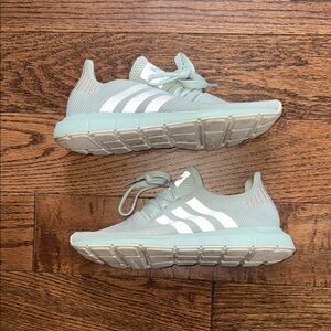 Adidas Light Green Running Shoes with White Stripes